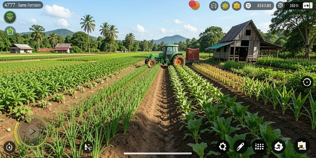 Tampilan gameplay A7777 yang menampilkan aktivitas bercocok tanam yang seru.
