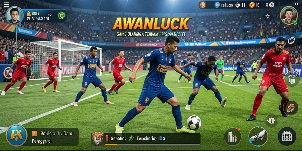 Tampilan permainan yang seru dalam AWANLUCK yang menampilkan berbagai olahraga.