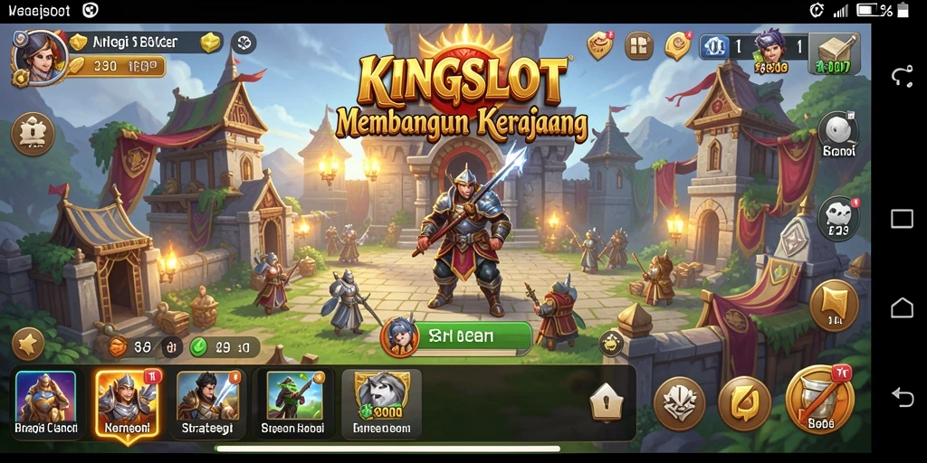 Tampilan gameplay KINGSLOT dengan strategi membangun kerajaan.