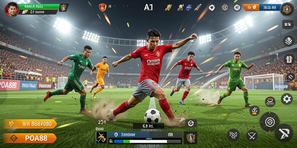Screenshot POA88 menampilkan aksi intens permainan sepak bola.