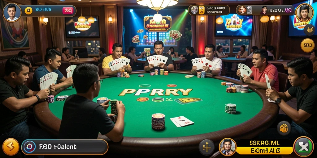 Screenshot gameplay PPRRYY yang menunjukkan aksi Poker mendebarkan.