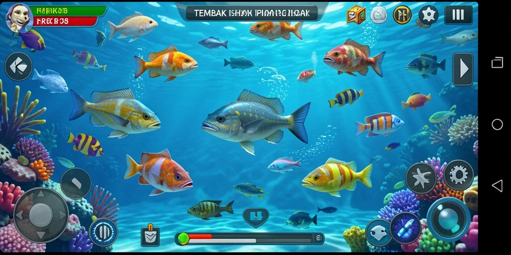 Tangkapan layar gameplay RK55 menampilkan aksi seru menembak ikan.