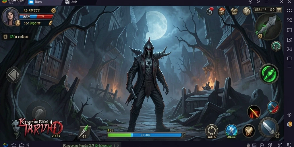Tangkapan layar menampilkan karakter pemain menjelajahi lokasi Horror yang gelap.