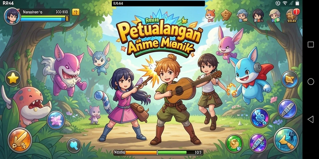 Screenshot gameplay RR44 menunjukkan aksi seru karakter Anime.